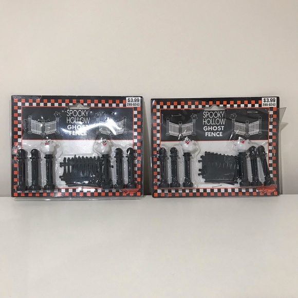 Vintage Spooky Hollow 3-Pumpkin Ghosts Lamp Post & Ghost Fence Accessories Rare - Picture 2 of 14